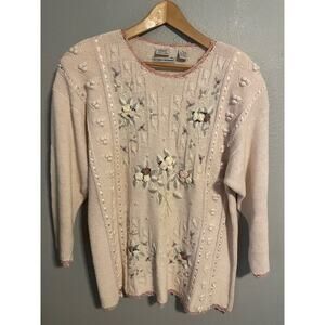 Specialty Collection Sweater Womens XL Floral Embroidered Vintage Pullover Retro